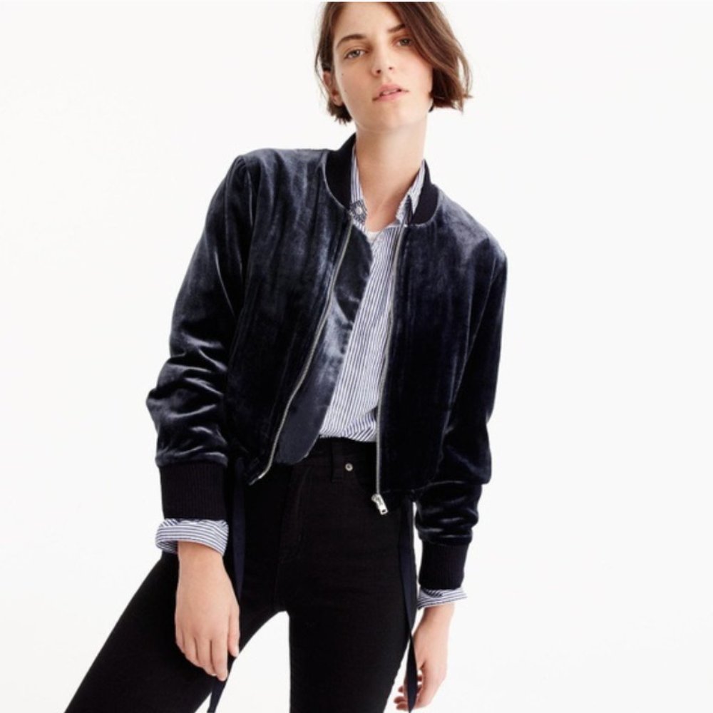 J. Crew Navy Velvet Bomber Jacket